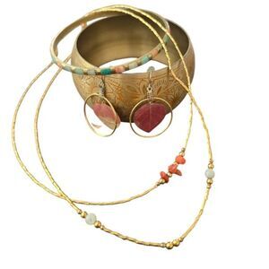 Boho Gold Tone Jewelry Set Layered Necklaces Bracelets Earrings Festival Chic